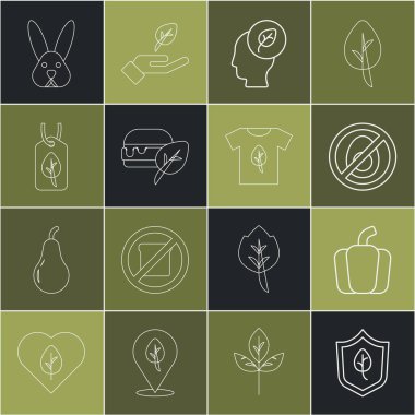 Vejetaryen yemek diyeti, dolmalık biber, et yok, içinde yaprak olan insan kafası, hayvanlara zulüm yok ve tişört ikonu. Vektör