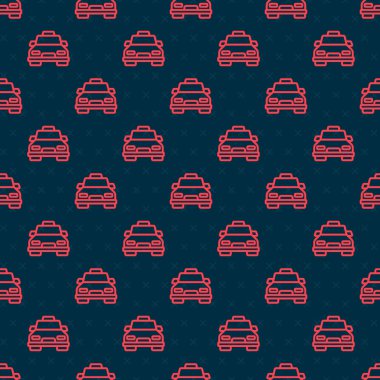 Kırmızı çizgi taksi ikonu siyah arkaplandaki kusursuz deseni izole etti. Vektör