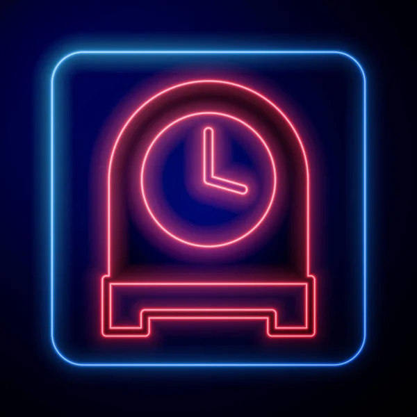 Icona Luminosa Neon Orologio Antico Isolato Sfondo Nero Vettore — Vettoriale Stock