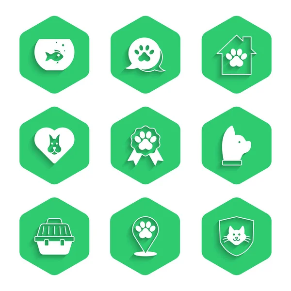 Set Pet Award Symbol Location Veterinary Hospital Assicurazione Sanitaria Animali — Vettoriale Stock