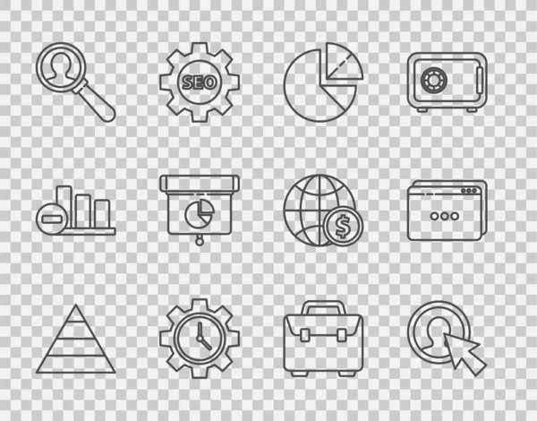 Állítsa Vonal Piramis Chart Infografikák Felhasználó Férfi Üzleti Ruha Pie — Stock Vector