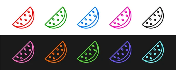 Setzen Sie Linie Wassermelone Symbol Isoliert Auf Schwarzem Und Weißem — Stockvektor