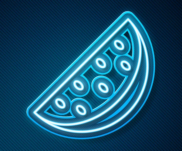 Gloeiende Neon Lijn Watermeloen Pictogram Geïsoleerd Blauwe Achtergrond Vector — Stockvector