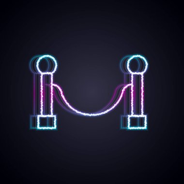 Parlayan neon hattı bariyer simgesi siyah arkaplanda izole edildi. VIP etkinliği, lüks kutlama. Ünlüler partisi girişi. Vektör