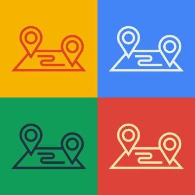 Pop Art Line Route konum simgesi renk arkaplanında izole edildi. Harita işaretçisi işareti. Yol ya da yol kavramı. GPS navigatörü. Vektör