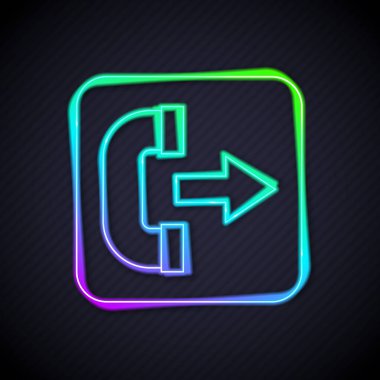 Parlayan neon hattı arama simgesi siyah arkaplanda izole edildi. Telefon işareti. Telefon ahizesi. Vektör