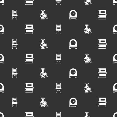 Antika saati, kitap, sandalye ve Antik amforaları pürüzsüz desene ayarlayın. Vektör