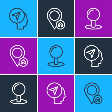 Harita işaretleyicisini insan, iğne ve konum ikonu ile ayarla. Vektör