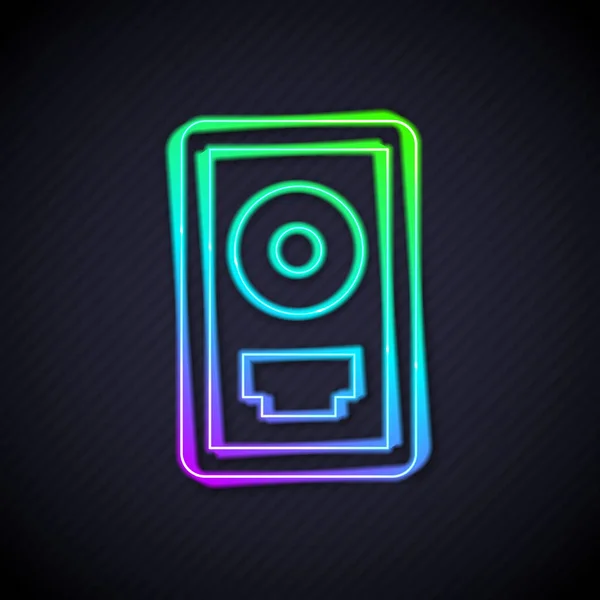 Glowing Neon Line Disk Award Frame Icon Isolated Black Background — Vetor de Stock