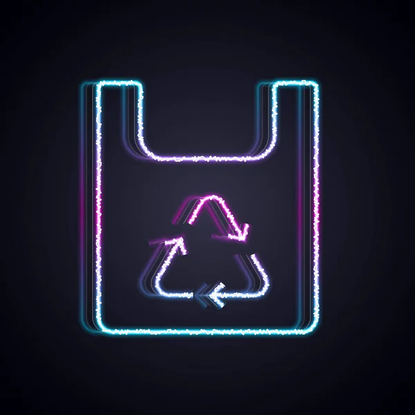 Leuchtende Neonfarbene Papiereinkaufstasche Mit Recycling Symbol Auf Schwarzem Hintergrund Tasche — Stockvektor