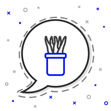 Çömlek simgesindeki Çizgi Tesisi beyaz arkaplanda izole edildi. Tencerede yetişen bir bitki. Saksı bitkisi işareti. Renkli taslak konsepti. Vektör