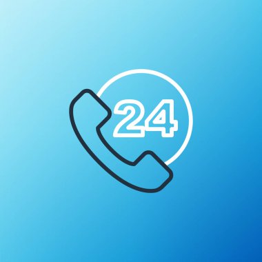 Hat Telefonu 24 saat destek ikonu mavi arkaplanda izole edildi. Tüm gün müşteri destek merkezi. Tam zamanlı çağrı servisi. Renkli taslak konsepti. Vektör