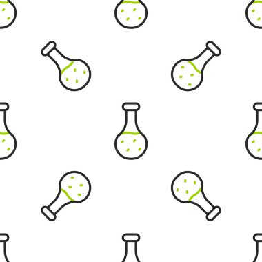 Çizgi Test tüpü ve matara kimyasal test ikonu beyaz arka planda izole edilmiş kusursuz desen. Laboratuvar cam levhası. Vektör