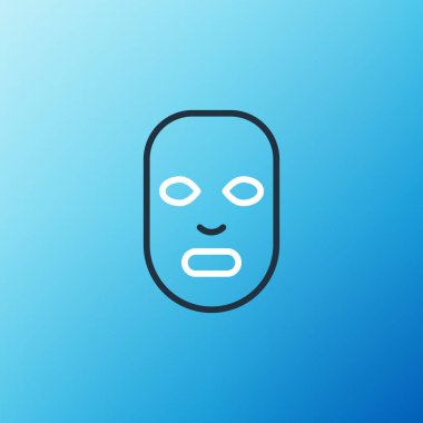 Çizgi Yüz Kozmetik Maskesi simgesi mavi arkaplanda izole edildi. Kozmetoloji, ilaç ve sağlık hizmetleri. Renkli taslak konsepti. Vektör