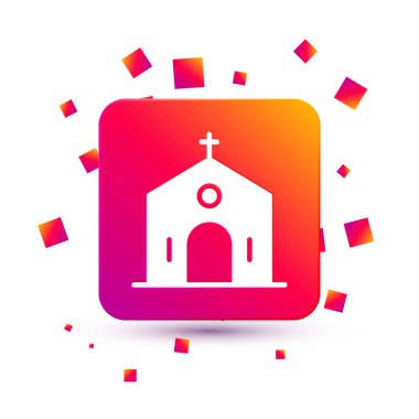 Beyaz Kilise binası ikonu beyaz arka planda izole edilmiş. Hıristiyan Kilisesi. Kilisenin dini. Kare renk düğmesi. Vektör