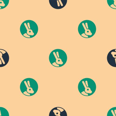 Yeşil ve siyah hayvan zulmünden arınmış ve bej arka planda izole edilmiş tavşan ikonu var. Vektör