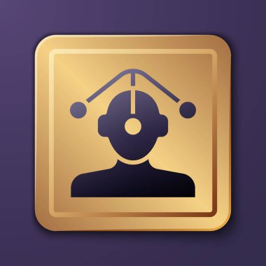 Mor Hipnoz ikonu, mor arka planda izole edilmiş. Altın kare düğme. Vektör