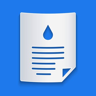 Kağıt kesiği yağ bırakma belgesi simgesi mavi arkaplanda izole edildi. Kağıt sanatı tarzı. Vektör