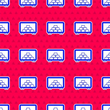 Altın renkli mavi kasa, kırmızı arka planda izole edilmiş. Bankada değerli metaller var. Metalik hazine. Güvenilir veri koruması. Vektör