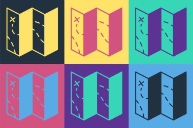 Pop Art Katlanmış Harita simgesi renk arkaplanında izole edildi. Vektör