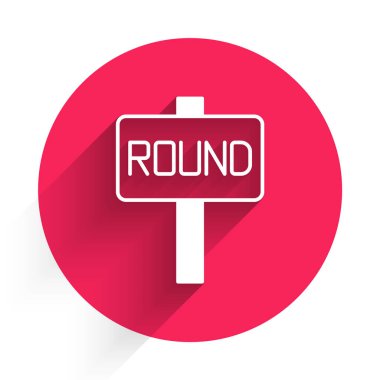 Beyaz Boks Yüzük Panosu simgesi uzun gölge arkaplanı ile izole edildi. Kırmızı daire düğmesi. Vektör