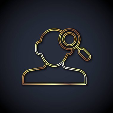 Altın çizgi, siyah arkaplanda izole edilmiş psikoloji ikonunda sorun bulmak. Vektör