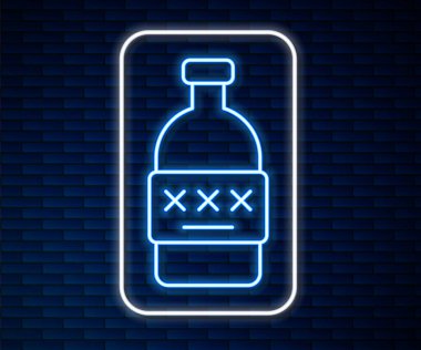 Parlayan neon hattı Zehirli alkol ikonu tuğla duvarda izole edilmiş. Vektör