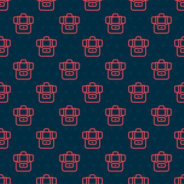 Kırmızı çizgi Yürüyüş sırt çantası simgesi siyah arkaplanda izole edilmiş. Kamp ve dağ gezisi sırt çantası. Vektör