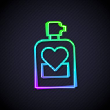 Parlayan neon hattı Parfüm ikonu siyah arkaplanda izole edildi. 8 Mart. Uluslararası Mutlu Kadınlar Günü. Sevgililer günün kutlu olsun. Vektör