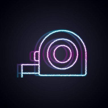 Parlayan neon hattı Rulet inşaat ikonu siyah arka planda izole edildi. Mezura ölçüm sembolü. Vektör