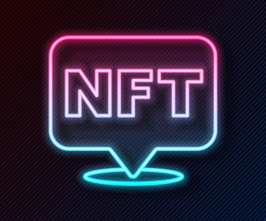 Parlayan neon hattı NFT dijital şifreleme resim simgesi siyah arkaplanda izole edildi. Para iadesi olmayan jeton. Vektör