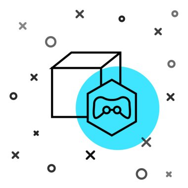 Siyah çizgi NFT dijital şifreleme resim simgesi beyaz arkaplanda izole edildi. Para iadesi olmayan jeton. Rastgele dinamik şekiller. Vektör