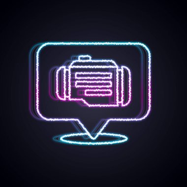 Parlayan neon çizgi kontrol motor simgesi siyah arkaplanda izole edildi. Vektör