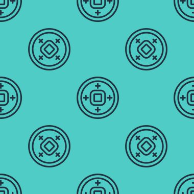 Siyah çizgi Çin Yuan para birimi simgesi yeşil arka planda izole edilmiş kusursuz desen. Bozuk para. Bankacılık işareti. Para sembolü. Vektör