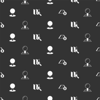 Tramvay trafiğini ayarlayın, konum işaretleyicili katlanmış harita, pimi çekin ve kusursuz desen üzerinde arayın. Vektör