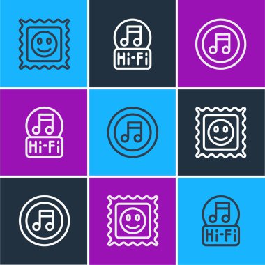 LSD asit damgası, nota, ton ve simge ayarlayın. Vektör