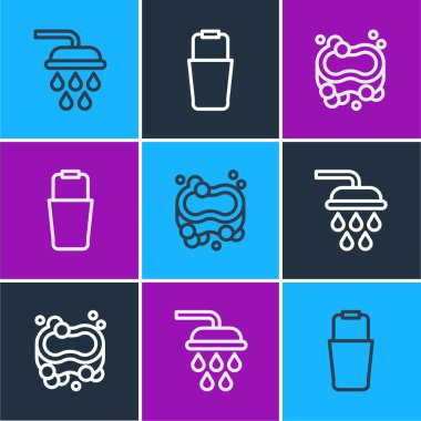 Duşlar, sabunlar ve sauna kovası ikonu. Vektör