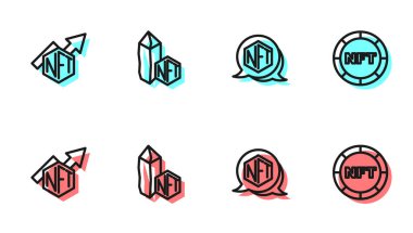 NFT dijital şifreleme sanatı, büyüme çubuğu grafiği ve simgesini ayarla. Vektör