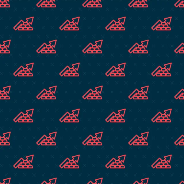 Altın çubuklu kırmızı çizgi finans çizelgesi okları siyah arkaplanda izole edilmiş pürüzsüz desen. Finansal başarı kavramı. Altın yatırım konsepti. Vektör