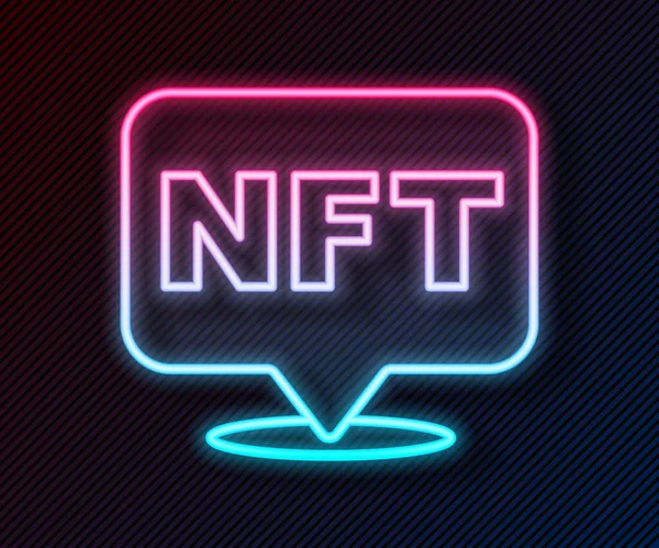 Parlayan neon hattı NFT dijital şifreleme resim simgesi siyah arkaplanda izole edildi. Para iadesi olmayan jeton. Vektör