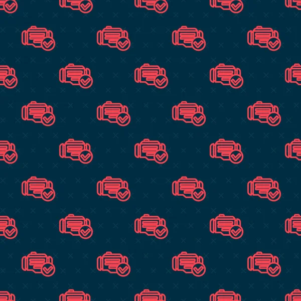 Kırmızı çizgi, motor simgesini kontrol et, siyah arkaplanda kusursuz desen izole et. Vektör