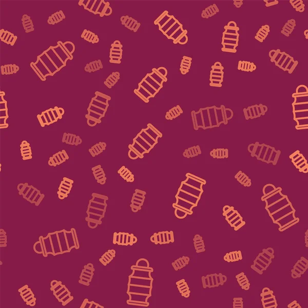 Kahverengi çizgi Çin kağıt fener ikonu kırmızı arka planda izole edilmiş pürüzsüz desen. Vektör