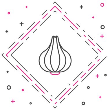 Beyaz arka planda izole edilmiş çizgi sarımsak ikonu. Renkli taslak konsepti. Vektör