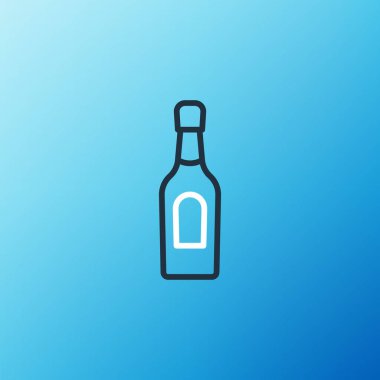 Şampanya şişesi sembolü mavi arka planda izole edildi. Renkli taslak konsepti. Vektör