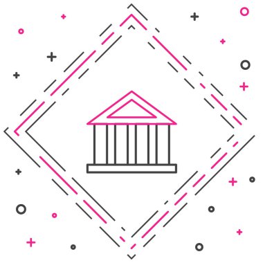 Line Bank bina simgesi beyaz arkaplanda izole edildi. Renkli taslak konsepti. Vektör