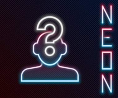 Siyah arka planda izole edilmiş soru işareti simgesi olan parlak neon çizgisi insan kafası. Renkli taslak konsepti. Vektör