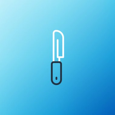 Satır Bıçağı simgesi mavi arkaplanda izole edildi. Çatal bıçak sembolü. Renkli taslak konsepti. Vektör