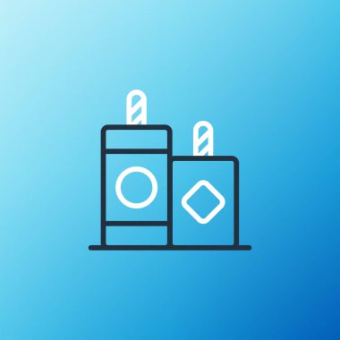 Firework simgesi mavi arkaplanda izole edildi. Eğlence partisi anlayışı. Patlayıcı havai fişek sembolü. Havai fişek yakıyorum. Renkli taslak konsepti. Vektör