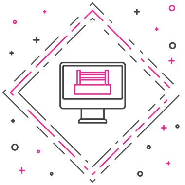 Televizyon ekranındaki çizgi boks ring gösterisi beyaz arkaplanda izole edildi. Renkli taslak konsepti. Vektör