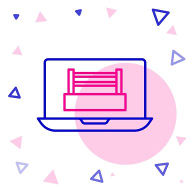 Dizüstü bilgisayar simgesindeki çizgi boks ringi beyaz arkaplanda izole edildi. Renkli taslak konsepti. Vektör